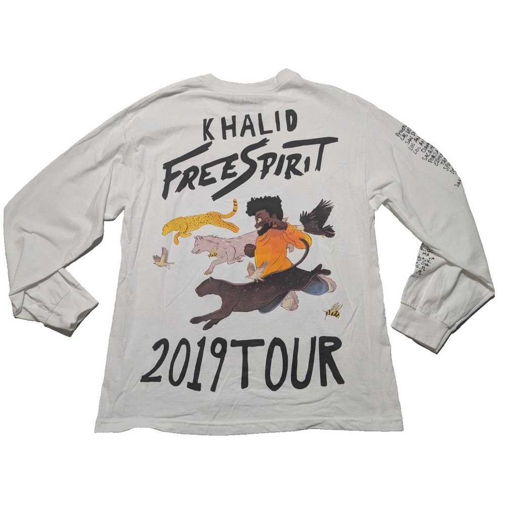 KHALID FreeSpirit 2019 Tour Shirt - Men Large White Long Sleeve T-Shirt